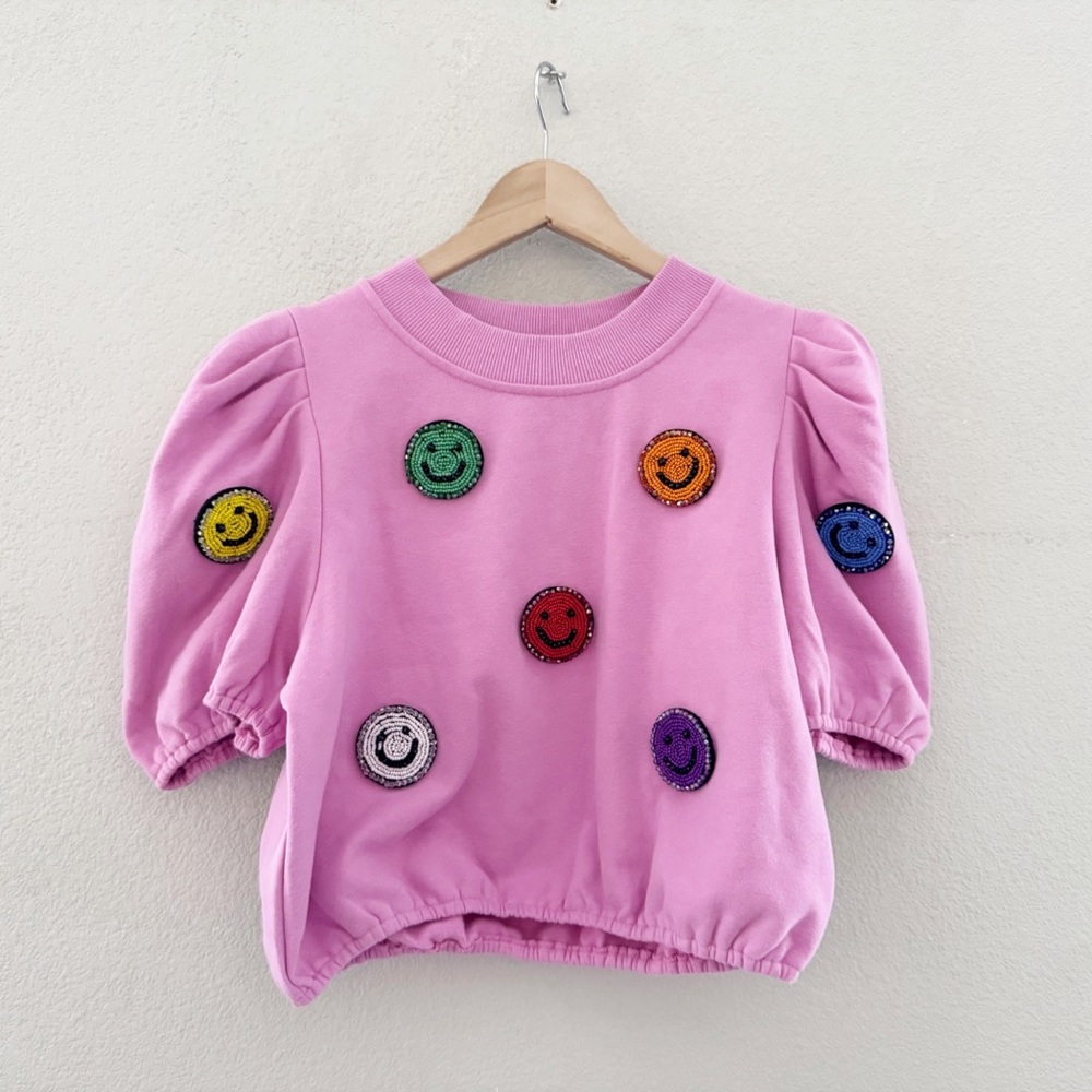 Queen Of Sparkles Smiley Face 3D Skort Set Med Pink Sweatshirt Skirt Casual Fun - Picture 7 of 16